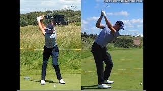 Justin Thomas golf swing  Long Iron faceon amp downtheline July 2017 [upl. by Lednew435]